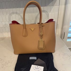 Prada Cuir Double Tote Saffiano Leather Large - Caramel